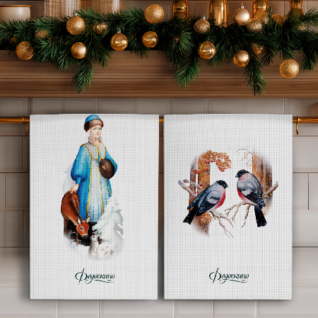 Набор полотенец вафельных Зимняя обитель "Федоскино" 40х70